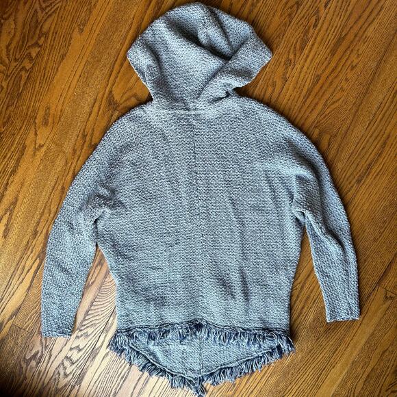 Free People Love Me Tender Cardigan Sweater Hooded Knit Fringe Blue Small - Picture 5 of 12